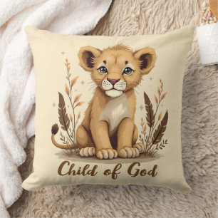 Adorable Lion Cub Christian Art Faith Quote Cushion