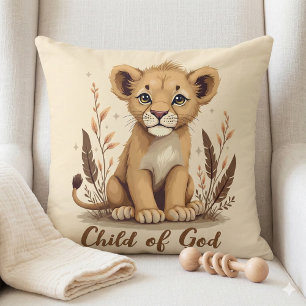 Adorable Lion Cub Christian Art Faith Quote Cushion