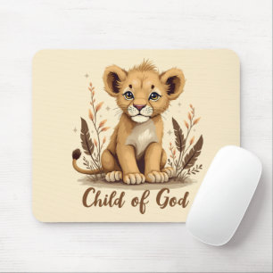 Adorable Lion Cub Christian Art Faith Quote Mouse Pad