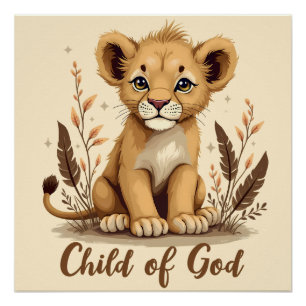 Adorable Lion Cub Christian Art Faith Quote Poster