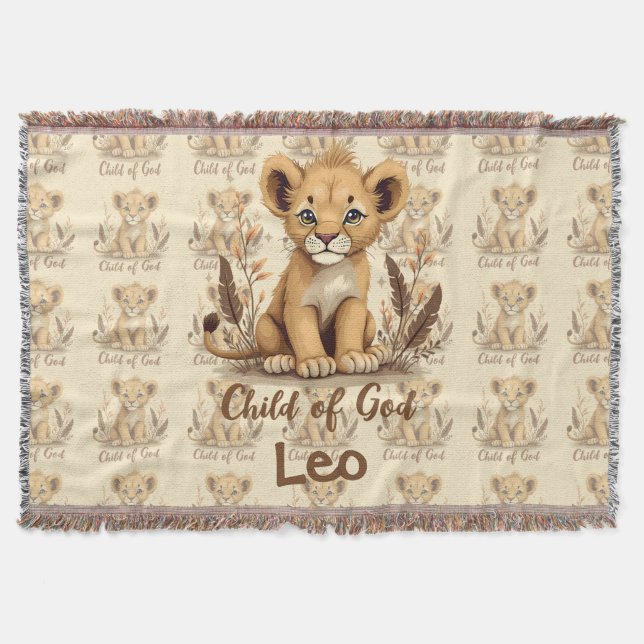 Adorable Lion Cub Christian Art Faith Quote Throw Blanket (Front)