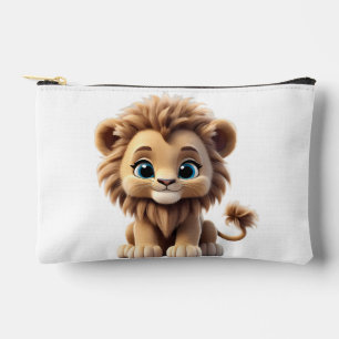 Adorable Lion Cub Sitting Portrait Illustration Accessory Pouch