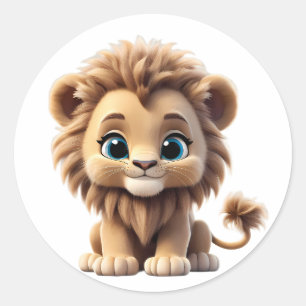 Adorable Lion Cub Sitting Portrait Illustration Classic Round Sticker