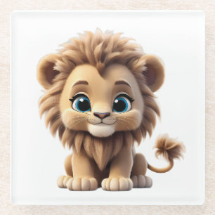 Adorable Lion Cub Sitting Portrait Illustration Glass Coaster
