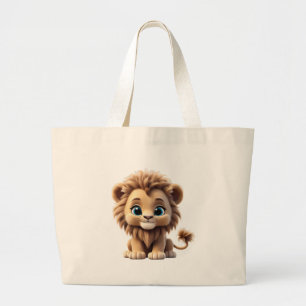 Adorable Lion Cub Sitting Portrait Illustration Large Tote Bag