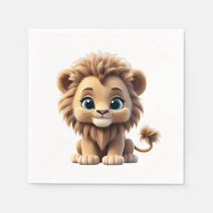 Adorable Lion Cub Sitting Portrait Illustration Napkin