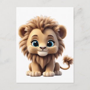 Adorable Lion Cub Sitting Portrait Illustration Postcard