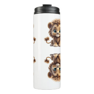 Adorable Lion Cub Sitting Portrait Illustration Thermal Tumbler
