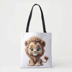 Adorable Lion Cub Sitting Portrait Illustration Tote Bag