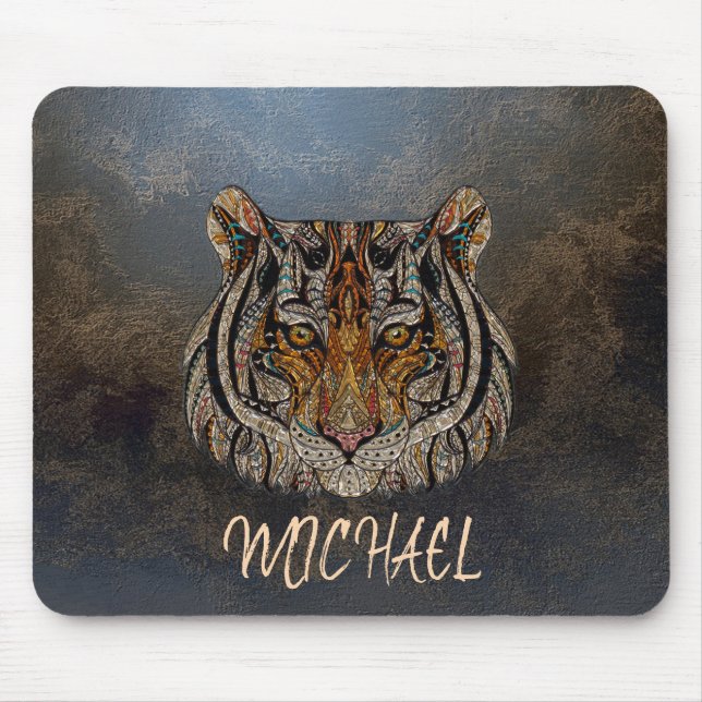 Adorable Lips, Tiger Head, Leather  -Personalised Mouse Pad (Front)