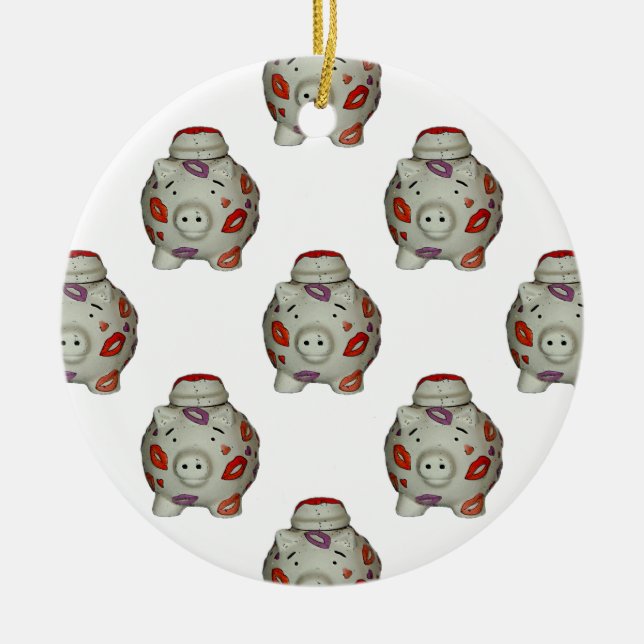 Adorable Lipstick Pig Ceramic Ornament (Front)
