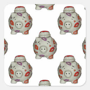 Adorable Lipstick Pig Square Sticker