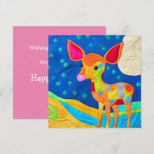 Adorable Little Baby Deer - Quilt-Like Design Card