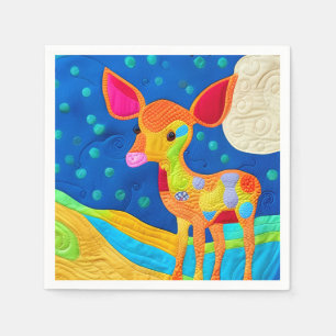 Adorable Little Baby Deer - Quilt-Like Design Napkin