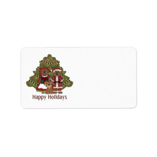 Adorable Little Brown Doggy Christmas Holiday Label
