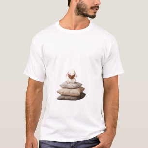 Adorable Little Bunny Reading on a Stack of Pillow T-Shirt