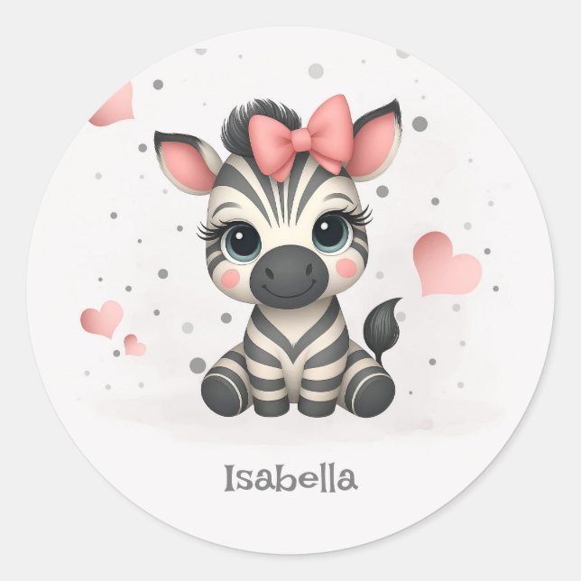 Adorable little cartoon zebra  classic round sticker (Front)