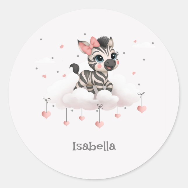 Adorable little cartoon zebra  classic round sticker (Front)