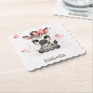 Adorable little cartoon zebra paper coaster
