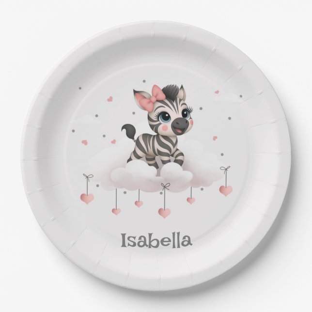 Adorable little cartoon zebra  paper plate (Front)