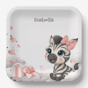 Adorable little cartoon zebra  paper plate