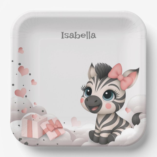 Adorable little cartoon zebra  paper plate (Front)