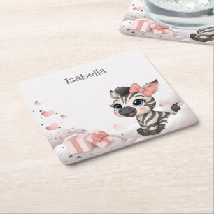 Adorable little cartoon zebra  square paper coaster