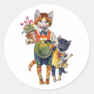 Adorable Little Cats Bearing Gifts Classic Round Sticker