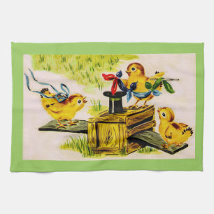 adorable little chick magician tea towel