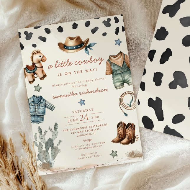 Adorable Little Cowboy is on way boy baby shower Invitation (Creator Uploaded)