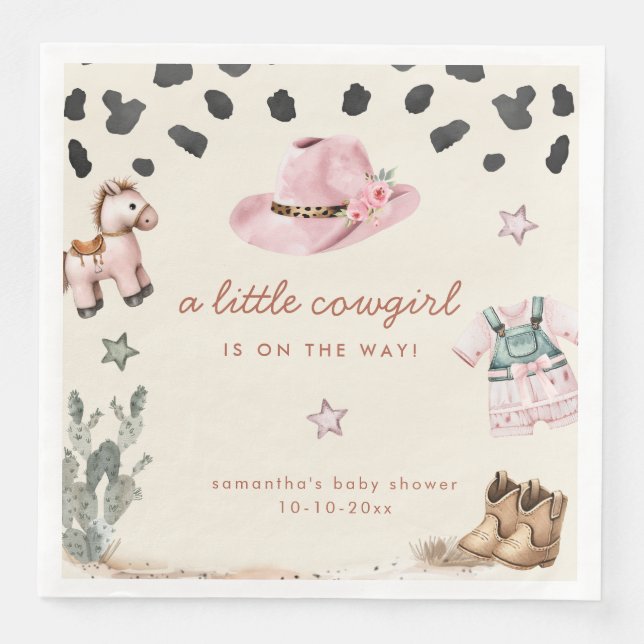 Adorable Little Cowgirl is on way girl baby shower Napkin (Front)