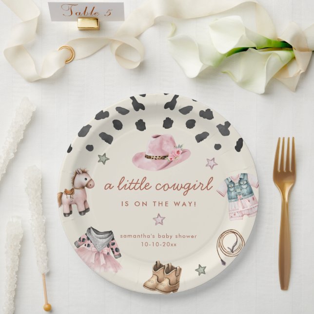 Adorable Little Cowgirl is on way girl baby shower Paper Plate (Wedding)
