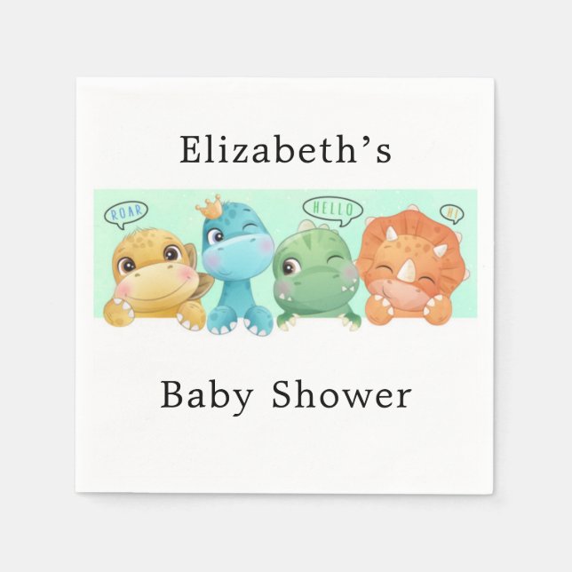 Adorable Little Dinosaur Baby Shower  Napkin (Front)