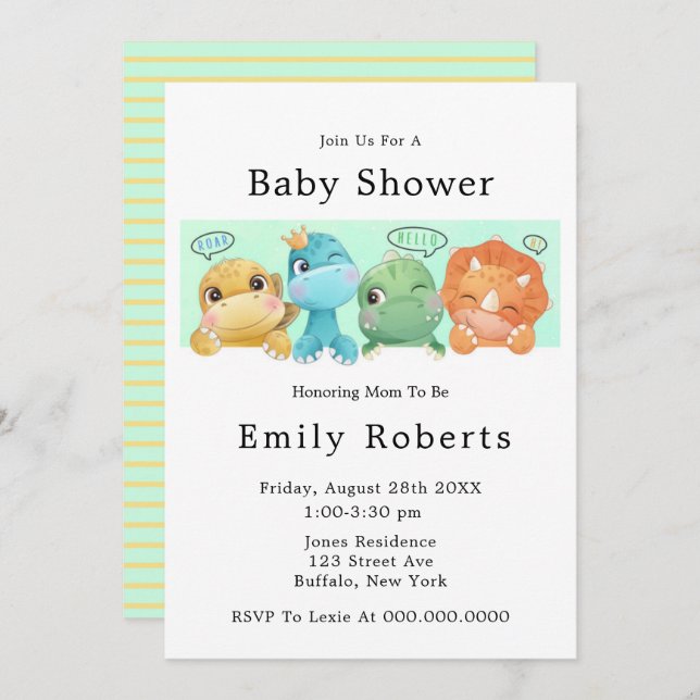Adorable Little Dinosaurs Baby Shower Invitations (Front/Back)
