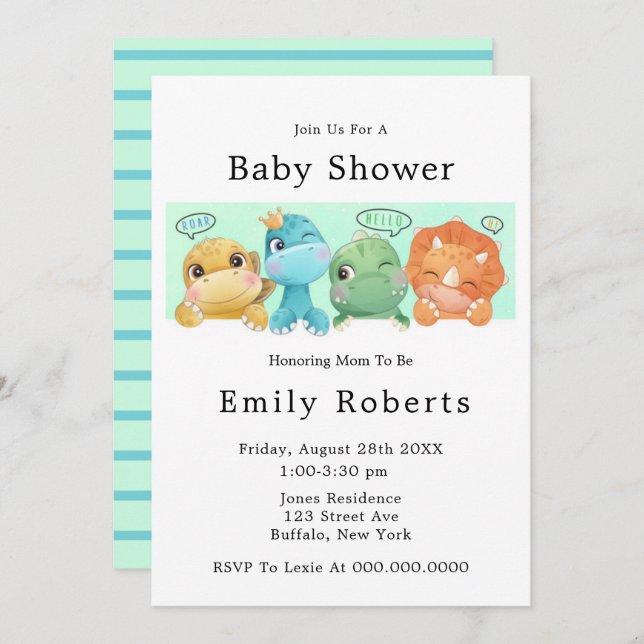 Adorable Little Dinosaurs Baby Shower Invitations (Front/Back)