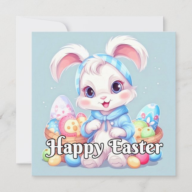 Adorable Little Easter Bunny Rabbit Holiday Card (Front)