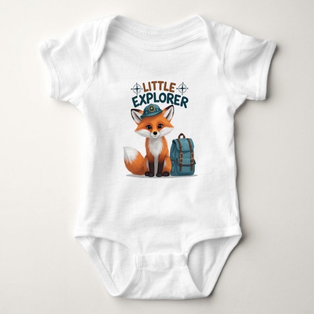 Adorable Little Explorer Baby Outfit Fox Adventure Baby Bodysuit (Front)