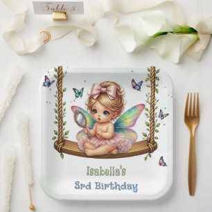Adorable little fairy birthday paper plate