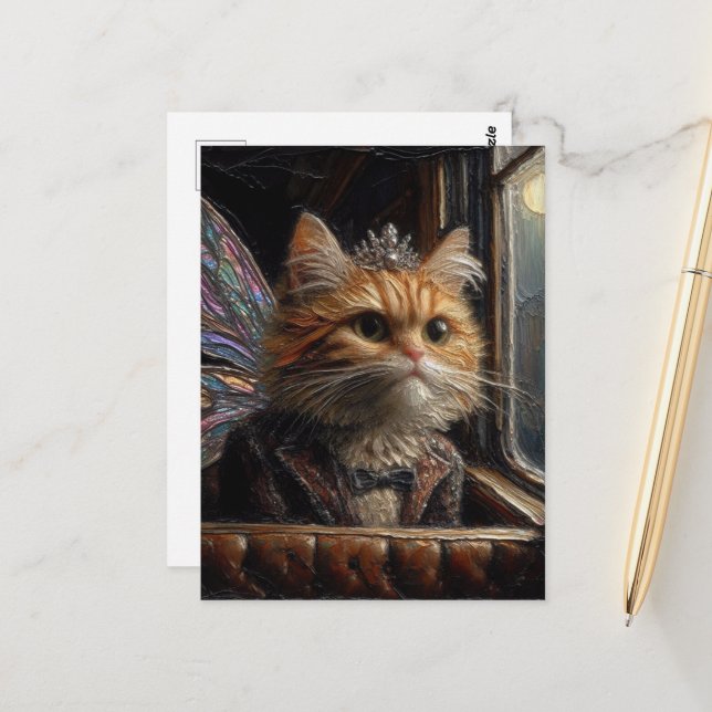 Adorable Little Fairy Cat Postcard (Front/Back In Situ)