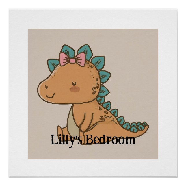 Adorable Little Girl Dinosaur - Cute Dino Design Poster (Front)