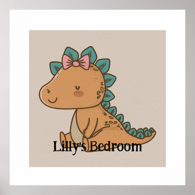 Adorable Little Girl Dinosaur - Cute Dino Design Poster (Front)