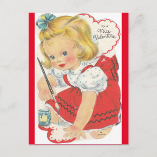 Adorable Little Girl Painting Valentine Postcard