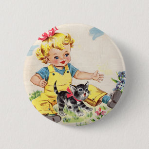 adorable little girl with adorable little kitten 6 cm round badge