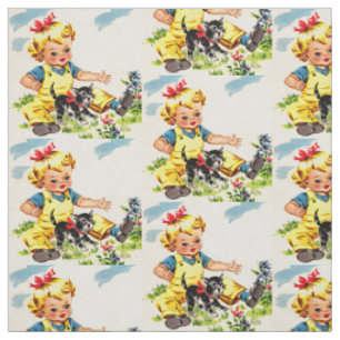 adorable little girl with adorable little kitten fabric
