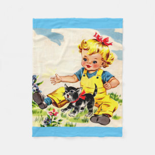 adorable little girl with adorable little kitten fleece blanket