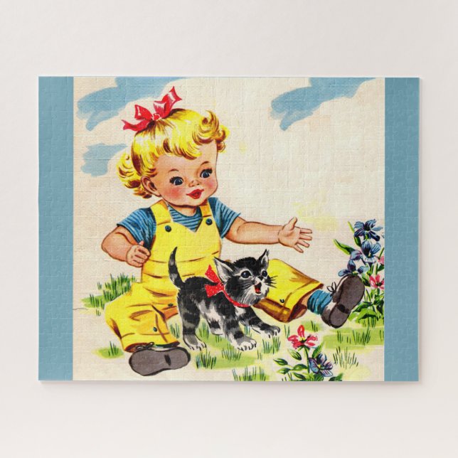 adorable little girl with adorable little kitten jigsaw puzzle (Horizontal)