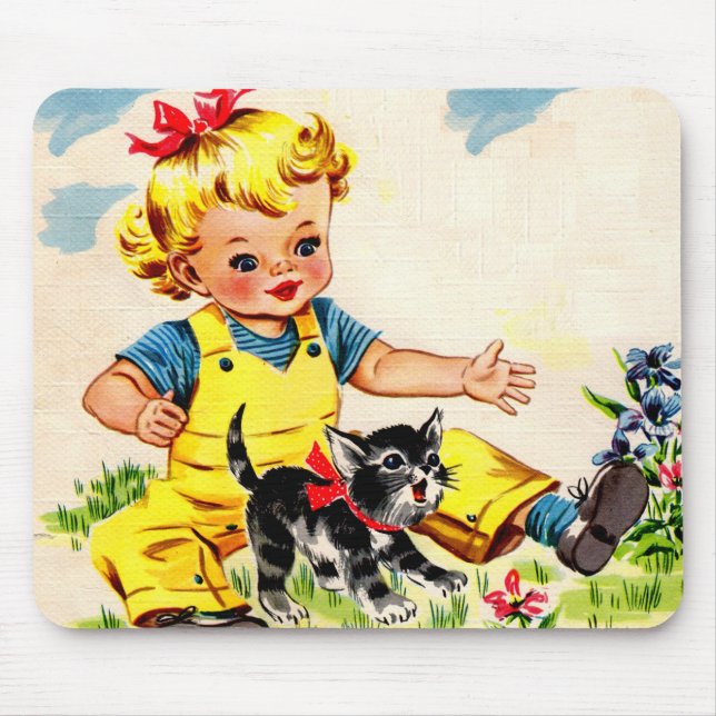 adorable little girl with adorable little kitten mouse pad (Front)