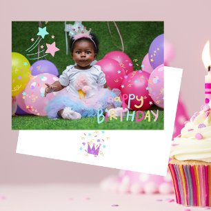 Adorable Little Girl's Photo Flat Birthday Card