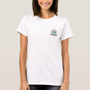 Adorable Little Green Alien in a Pink Doughnut Spa T-Shirt