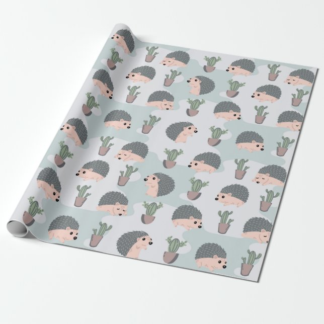 Adorable Little Hedgehogs Wrapping Paper (Unrolled)